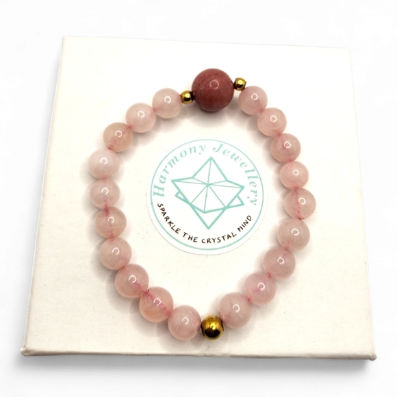 9 mm Rose Quartz and 12 mm Rhodonite Bracelet - Picture 2 of 4
